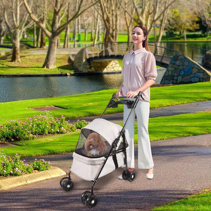 Візок для собак Homewell 2в1, сірий: візок-будка, переноска, з гальмом, 50x70x99 см