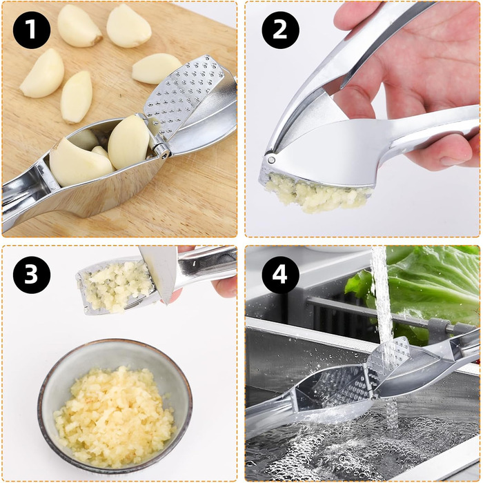 Преміум-прес для часнику: міцний, довговічний, з полірованою поверхнею. Легке подрібнення часнику та імбиру. Не потребує очищення. Ідеально підходить для дрібних інгредієнтів.