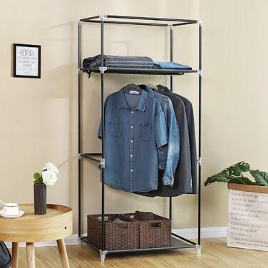 SONGMICS Fabric Clothes Closet, Foldable, with Clothes Rod, Simple Clothes Rack, Toy, Shoe, Bag Organizer, Living Room, Bedroom, Wardrobe, 75 x 45 x 160 cm, Grey