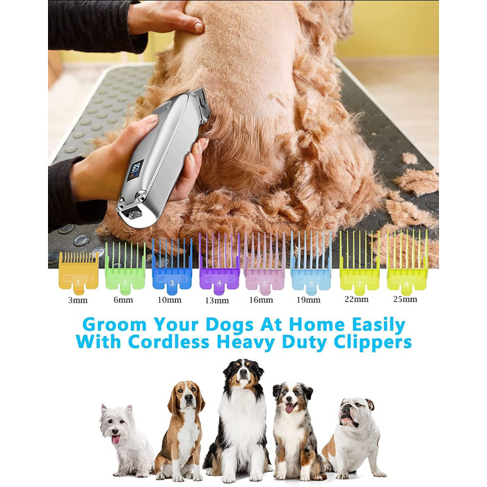 Професійна машинка для стрижки собак Oneisall для густого хутра з основою, електрична машинка для стрижки собак з потужним мотором 6500RPM для густого, довгого та кучерявого хутра, срібна