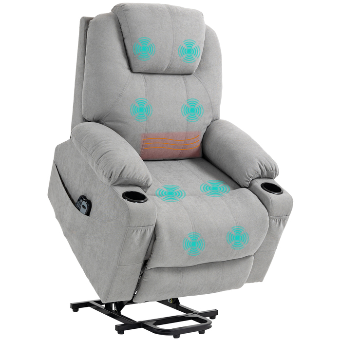 HOMCOM Electric Recliner with Stand Assist, Relax Recliner with Lie-Flat Function, Heating Function, 1 Motor, Massage Function, Pocket Spring, Light Grey | Aosom