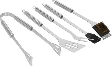 Набір для гриля SPRINGOS 5 предметів з нержавіючої сталі: щипці, лопатка, ніж, виделка, пензлик + сумка для зберігання