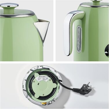 Набір чайник та тостер Retro Green, 1.7L, 2200W, нержавіюча сталь, з регулюванням температури