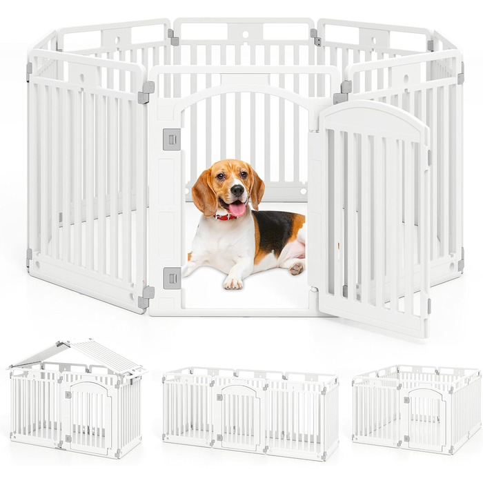 Летіж для цуценят COSTWAY з 6 панелей, 80 см, білий. Летіж для собак Outdoor/Indoor, з замком та фіксаторами