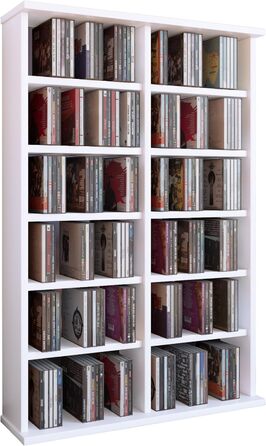 Дерев'яна стійка VCM Ronul для CD/DVD, біла, на 300 CD або 130 DVD, 92x60x18 см, елегантний органайзер для Blu-ray, відео, дисків