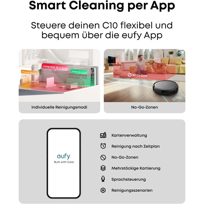 Робот-пилосос eufy C10 з автоматичною станцією самоочищення, ультратонкий 7,3 см, очищення килимів, бічна щітка для кутів, точкова лазерна та інфрачервона навігація