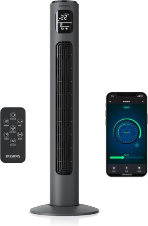 Вентилятор Turmventilator ECO від Brandson: тихий, з Wi-Fi, керування через додаток/Alexa, осциляція, преміум-якість (сірий)