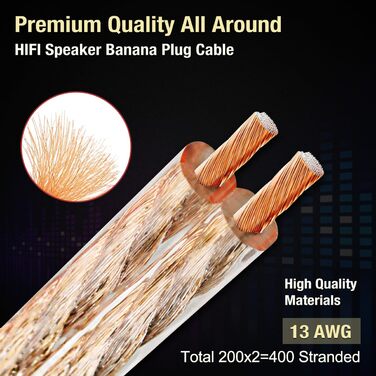 Акустичний кабель UCINNOVATE HiFi OFC 14AWG, 3м, з позолоченими роз'ємами (банановий штекер — Y-подібний затискач), 2 шт. для підсилювача та колонок