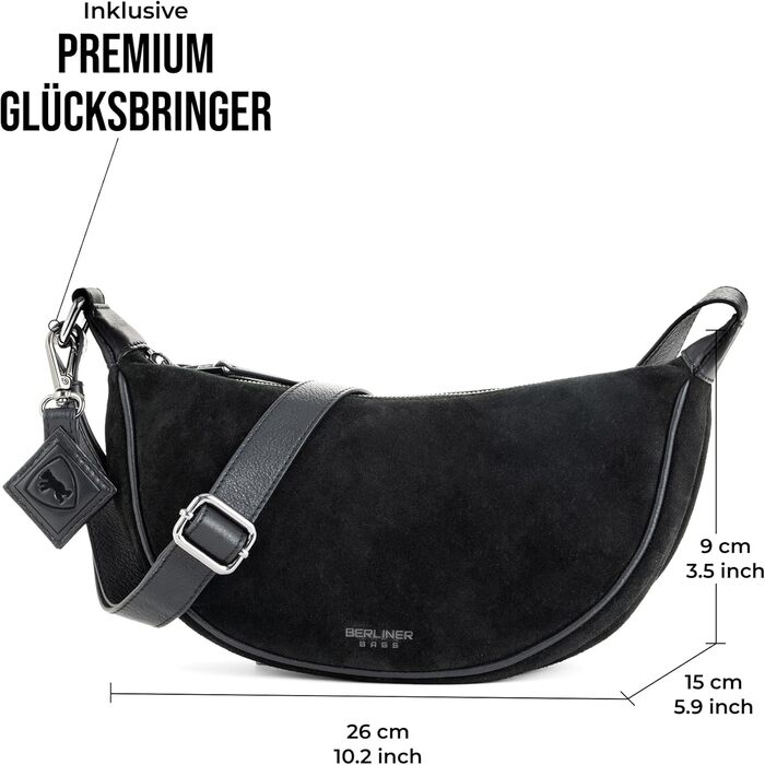Сумка через плече Berliner Bags Luna, шкіряна жіноча, чорна замша, напівмісяць