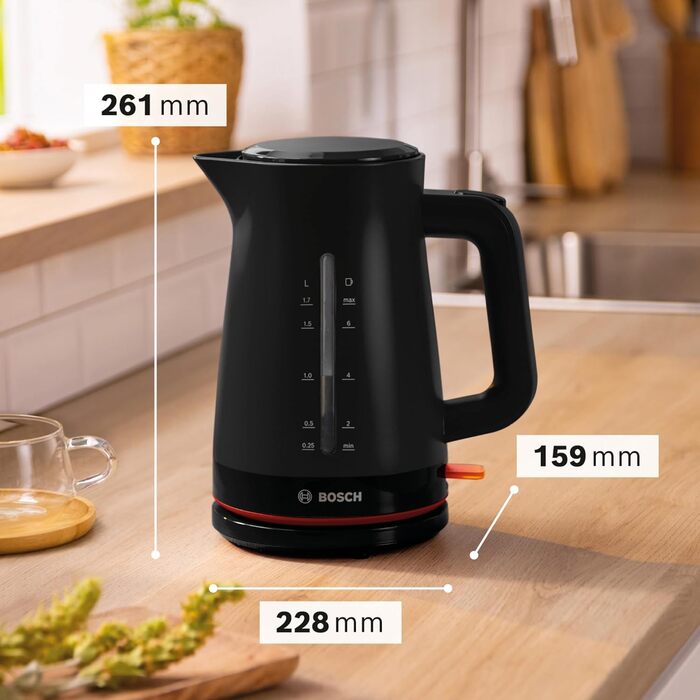 Електричний чайник Bosch MyMoment TWK3M123, 1.7 л, 2400 Вт, чорний матовий, з автовимкненням, захистом від перегріву та індикатором рівня води