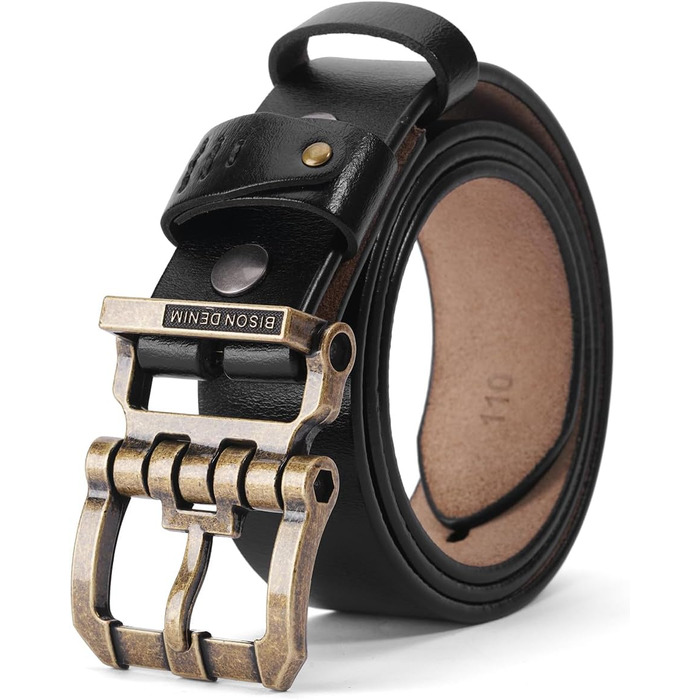 Чоловічий шкіряний ремінь BISON DENIM з класичною пряжкою, міцний, для джинсів, довжина 115 см (підходить для об'єму талії 36-39 дюймів) + ремінь з принтом, довжина 125 см (підходить для об'єму талії 41-43 дюйми)