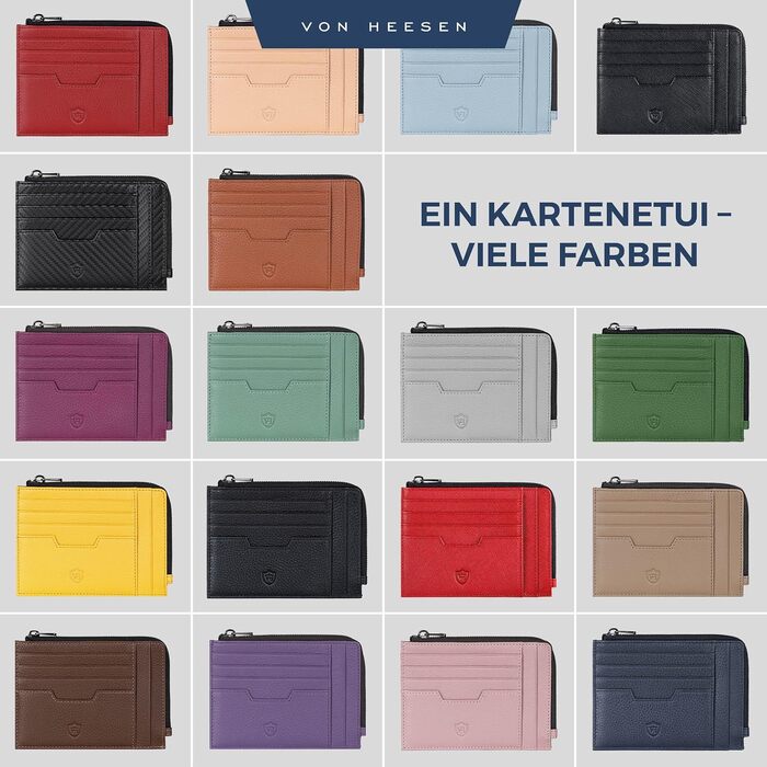 Шкіряний RFID картхолдер VON HEESEN з наппа-шкіри, портмоне для кредитних карток на 9 відділень, унісекс (Коньячний коричневий)