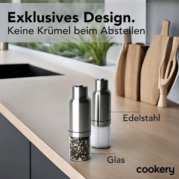 Електричний набір для солі та перцю з нержавіючої сталі з керамічним жорном. Набір для спецій: мельниця для перцю, солянка, мельниця для солі. Сріблястий колір, скляний.