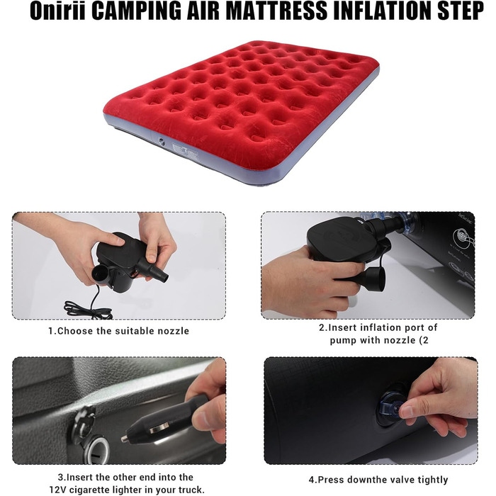 Надувне ліжко Icelus Doppel 204x153x23 см з насосом. Ліжко для кемпінгу, подорожей та дому. Червоне надувне ліжко з насосом