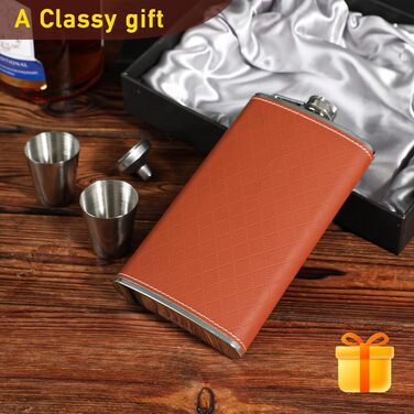 Чоловічий фляга LH HOME 237 мл з нержавіючої сталі, подарунковий набір, фляга з воронкою та стаканами, чорний (коричневий)