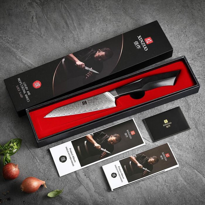 Ніж кухарський XINZUO Damaststahl Kiritsuke 21.5 см, професійний, з ручкою G10 та магнітною піхвою, серія Feng