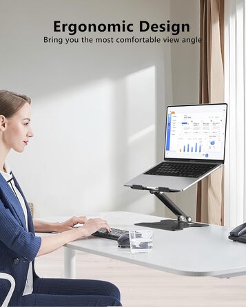 Adjustable Laptop Stand for Desk - Portable Aluminum Laptop Riser, Foldable, Fits HP 10-16 Inch Laptops, Black