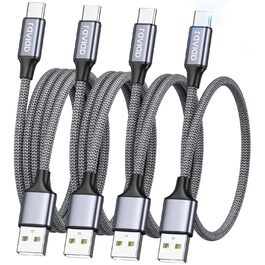 Кабель USB-C RAVIAD [4 шт. 0.5м, 1м, 2м, 3м] 3.1A, швидка зарядка, нейлон, для iPhone, Samsung, Huawei, сірий