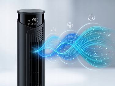 Колонний вентилятор TODOMI — потужний та ефективний підлоговий вентилятор XXL з LED-індикацією, чорний