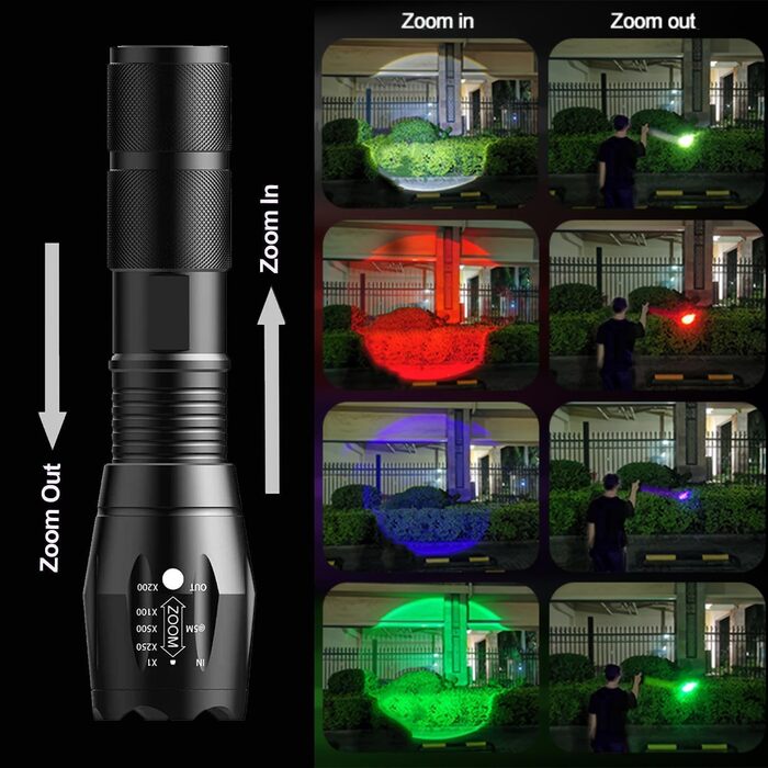 Ліхтар POCKETMAN Zoombar LED з 4 кольорами (червоний, білий, зелений, синій), надзвичайно яскравий, перезаряджається, 4 режими, багатофункціональний для відпочинку на природі, астрономії, нічного бачення та походів