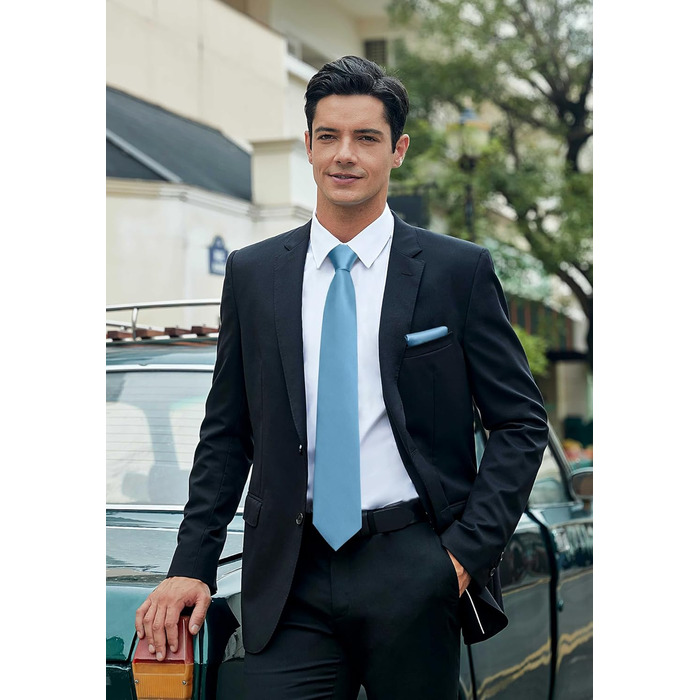 HISDERN Комплект краватки та нагрудного хустинки однотонні для вечірки, весілля, різних кольорів