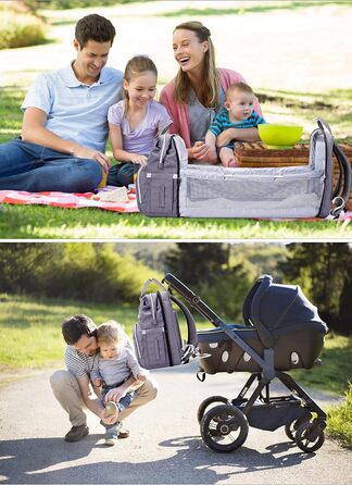 SNDMOR Diaper Bag Backpack, Convertible Diaper Backpack with Changing Pad Function, Large, Multifunctional Diaper Bag with Changing Mat, Stroller Hooks, Suitable for Mom and Dad