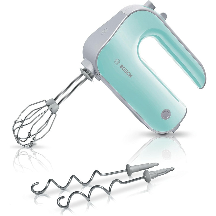 Ручний міксер Bosch MFQ40302 Mint Turquoise/Silber: 500W, 5 швидкостей + Turbo, 2 вінчики, 2 гаки для тіста, нержавіюча сталь, миється в посудомийній машині