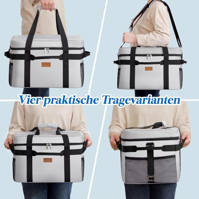 Lifewit Cooler Bag 30L, Foldable Picnic Bag for Food & Drinks, Portable Ice Bag for Men, Women, Insulated Thermal Bag for Work, Picnics, Camping, Silk Grey