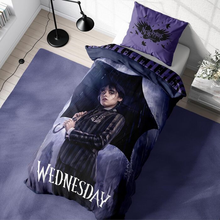 Комплект постільної білизни Wednesday Addams 135x200: ковдра та наволочки, мікрофібра, для дітей та підлітків