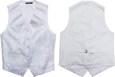 Костюм-трійка HISDERN: жилет, краватка, нагрудна хустинка з квітковим принтом, жаккард, білий. Ідеальний для весілля та урочистих подій.