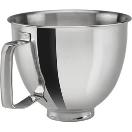 Миска з нержавіючої сталі 4,8 л з ручкою для KitchenAid, аксесуари для кухонної машини, сумісна з моделями K5THSBP, 125/150/165/175, підходить для посудомийної машини, срібляста