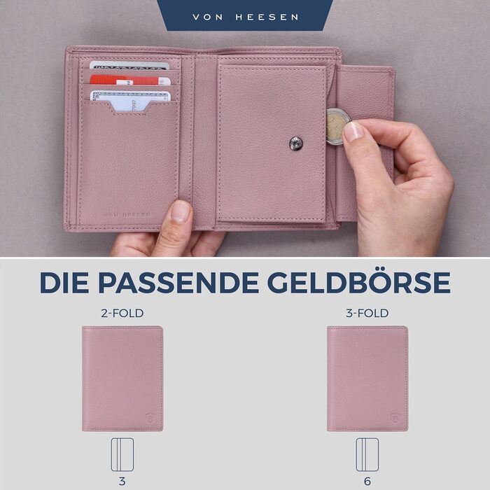 VON HEESEN Leather Wallet RFID Protection | Real Leather Wallet for Women & Men | Portemonnaie, Brieftasche, Wallet, Portmonee (Lavender)
