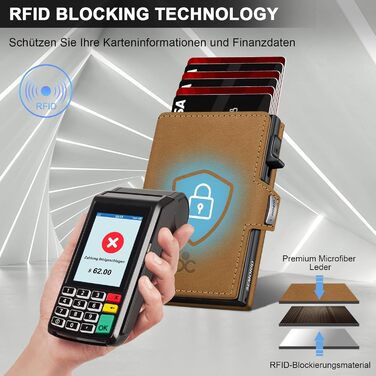 Чоловічий гаманець з відділенням для монет та RFID захистом, Slim Wallet Pop-up, для 9-11 карт, з кишенею для ID та відділенням для грошей, Smart Wallet для чоловіків (Верблюжий колір)