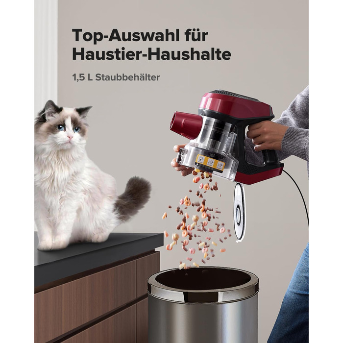 Ручний пилосос Vexilar C8 з кабелем, 600W, 60kPa, 7м кабель, безперешкодна щітка для підлоги, контейнер 1.5L без мішка для твердих поверхонь, килимів, шерсті тварин