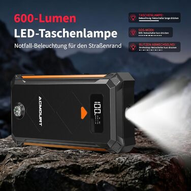 Powerbank для автомобіля Starthilfe 7000A 23800mAh помаранчевий - пусковий пристрій, зарядний пристрій, ліхтарик LED для авто, мото, бензин/дизель