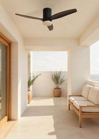 Вентилятор стельовий Windcalm M/ з ABS, Wi-Fi, пультом, 40W, Ø132cm, таймер, DC-двигун, літньо-зимовий режим, з підсвічуванням (Чорний)