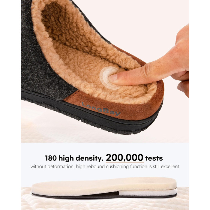 Чоловічі теплі зимові капці LongBay з ефектом пам'яті Memory Foam та підкладкою Sherpa, протиковзка гумова підошва, чорні (розмір 46 EU)