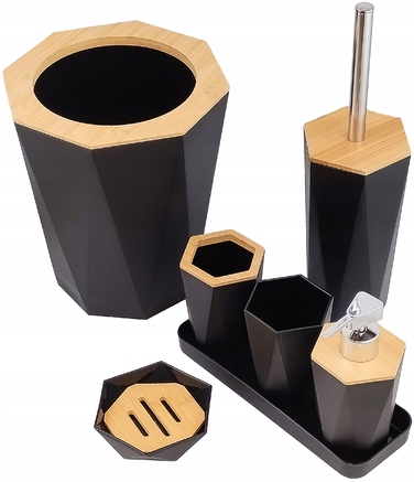 Набір аксесуарів для ванної кімнати (7 предметів): ершик для унітаза, кошик, дозатор, сірий колір