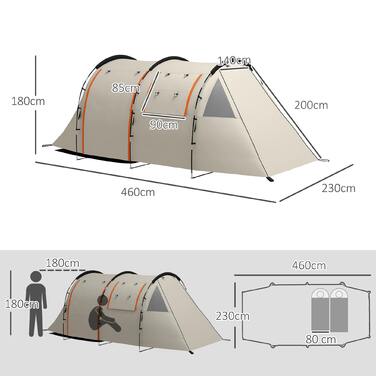 Намет Outsunny Tunnelzelt Campingzelt 5 осіб Сімейний намет 2 кімнати Бічні вікна Сумка для перенесення 3000 мм Садовий Хакі | Aosom