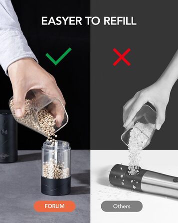 FORLIM Salt and Pepper Grinder Electric, USB Rechargeable Pepper Grinder with LED, with Adjustable Ceramic Grinder Spice Grinder, Lower Noise, 7 Levels of Thickness Adjustable, 2 Pack (Black+White)