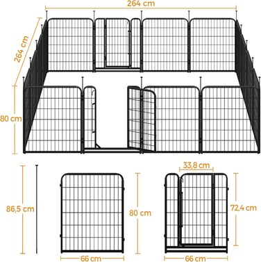 Вольєр для собак Yaheetech 8-секційний, 80 см, для квартири та саду, збірка без інструментів