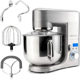 Кухонна машина ProfiCook PC-KM 1096 з чашею з нержавіючої сталі 10 літрів, потужний двигун 1500 Вт, міксер, гак для тіста та вінчик, захист від бризок з отвором для засипання інгредієнтів