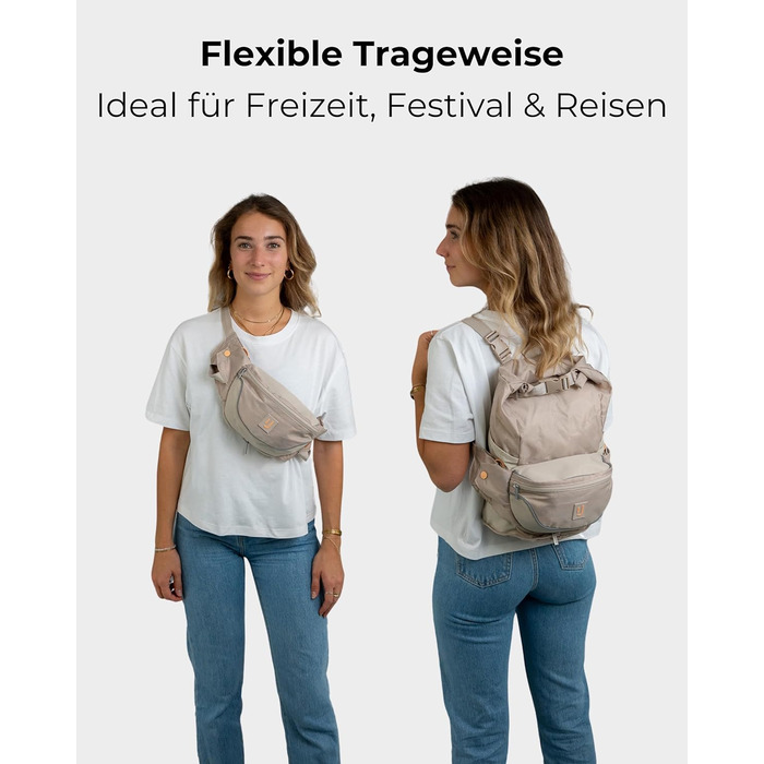 Чоловіча та жіноча поясна сумка Johnny Urban Jimmy 2в1 - рюкзак, водонепроникна, для фестивалів, багатофункціональна (пісок)