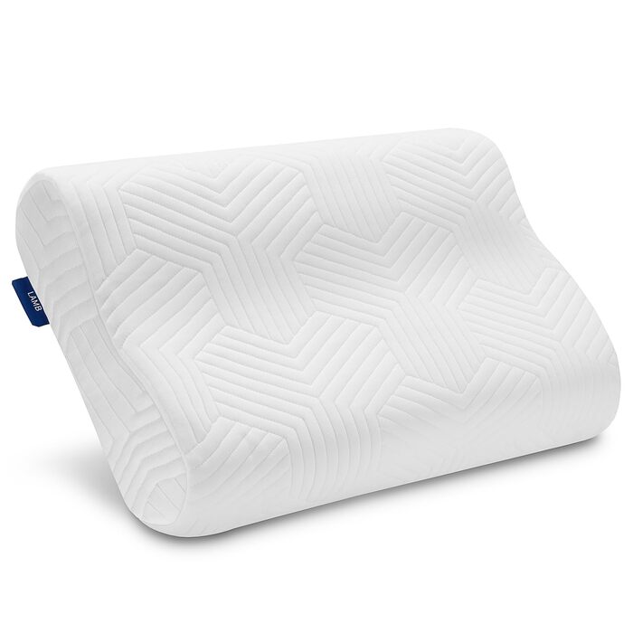 Ергономічна подушка для шиї та голови LAMB з ефектом пам'яті (Memory Foam) для сну на боці, регульована висота, з мийним чохлом, 60x36x12/10 см, біла