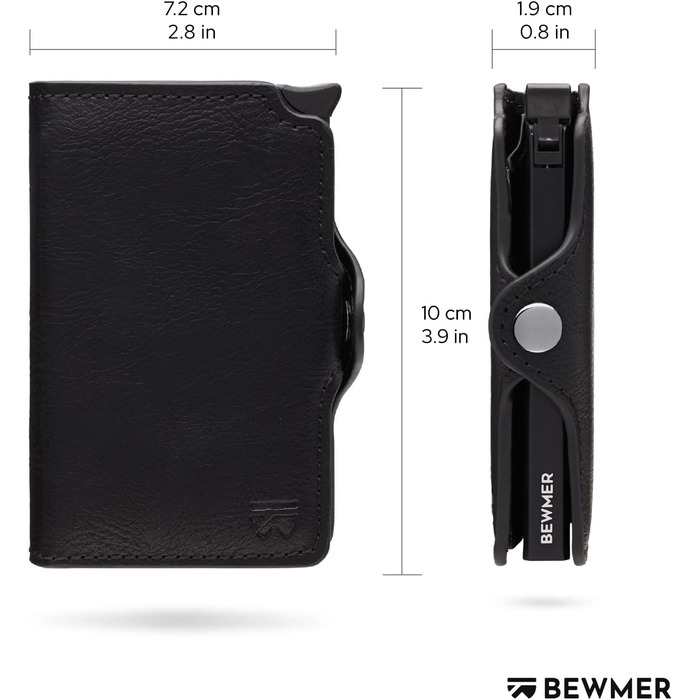 Гаманець-картхолдер BEWMER Premium з RFID-захистом: Чорний шкіряний картхолдер та гаманець для жінок і чоловіків