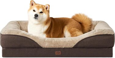 Orthopedic Dog Bed for Large Dogs, Memory Foam, Washable and Waterproof Dog Basket with 4 Sides, Dog Sofa/Dog Couch, Non-Slip, 106.5x76x18.5 cm (91 x 68 x 17.5 cm (L x W x H), Brown)