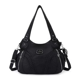 Сумка жіноча AngelKiss через плече, чорна, PU шкіра, водонепроникна, багатофункціональна з кишенями на блискавці