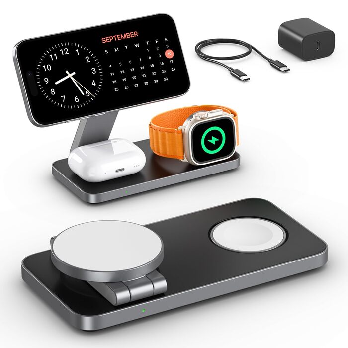 Бездротовий зарядний пристрій 3-в-1 MagSafe для iPhone, Apple Watch та AirPods Pro (Монохромний)
