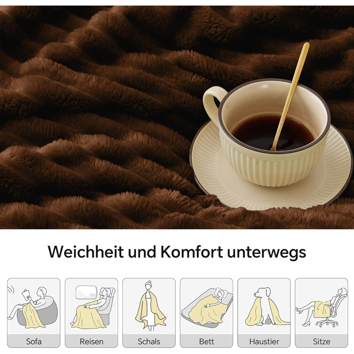 BEDELITE Плед з флісу, теплий плед, м'який фланелевий плед чорного кольору 125x150 для дивану, декору, смугастий, плед з флісу як накидка на диван для вітальні, Throw Blanket широкого використання (03 - Темно-коричневий, 150 x 200 см)