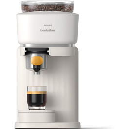 Кавомашина Philips Baristina Espressomaschine, 16 бар, автоматичний млинок, компактна, натурально-біла з жовтим портафільтром, для еспресо та кафе крема